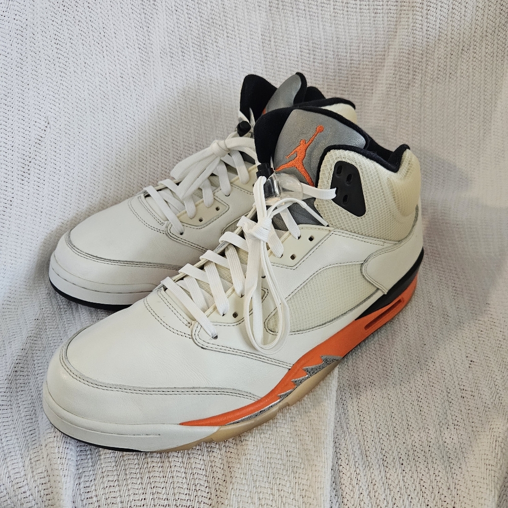 Jordan 5 Men's White and Orange Sneakers Size 14 - Picture 5 of 16